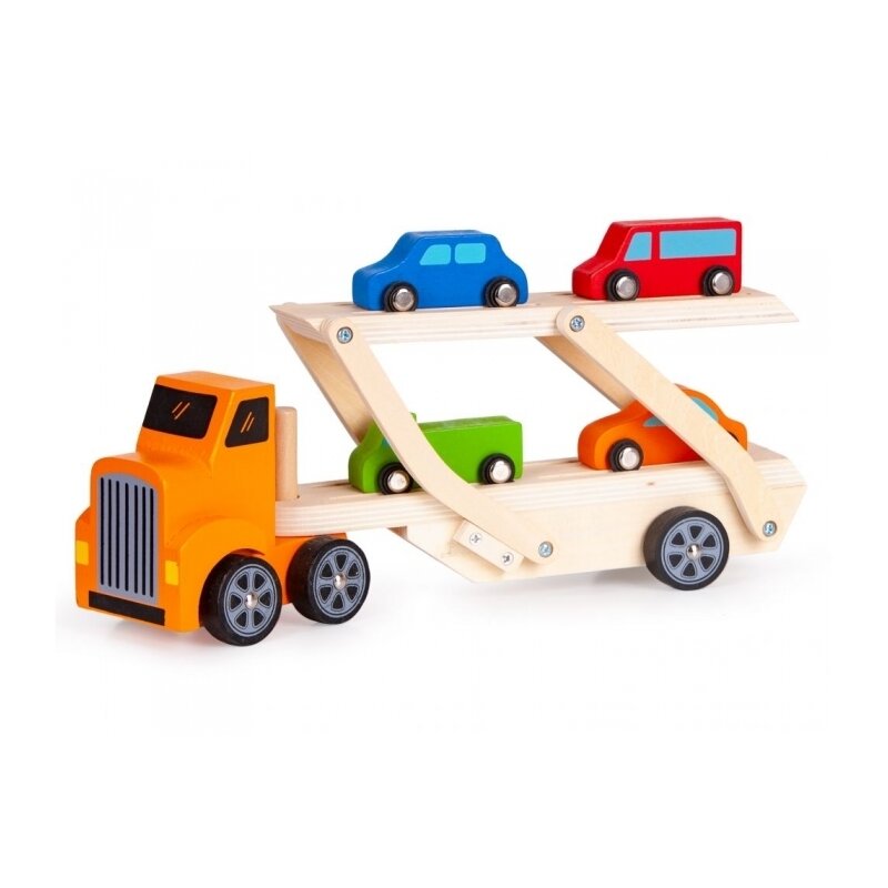 Ecotoys - vehicul de lemn camion de remorcare lora cu 4 masini