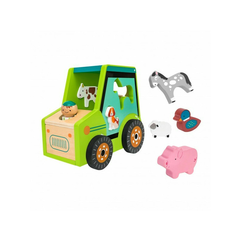 Camion de sortat forme din lemn globo cu sofer si 6 figurine animale