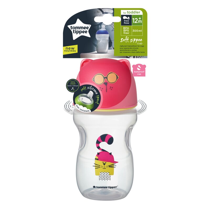 Cana Cu Cioc Bebelusi 16 Tommee Tippee - Cana de tranzitie cu cioc moale, 300 ml, 12 luni+, Rosu