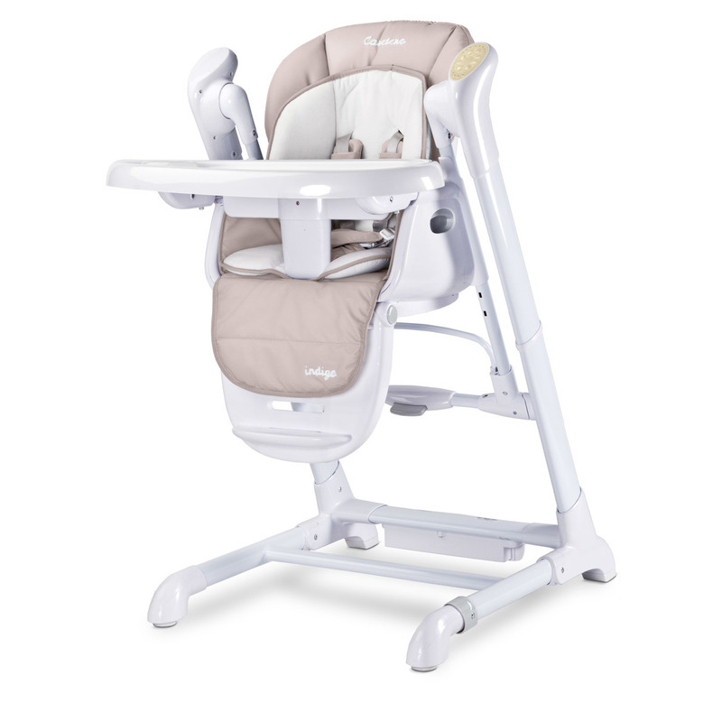 Caretero - Scaun de masa si balansoar Indigo, 2 in 1, Electric, Multifunctional, Cu melodii, Bej