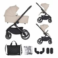 Carucior 2 in 1, Petite&Mars, Scout, Cu landou pliabil, Reversibil, Spatar si suport de picioare reglabile in 3 pozitii, Maner ajustabil, Cu accesorii, Pana la 22 kg, 0 luni+, Bej