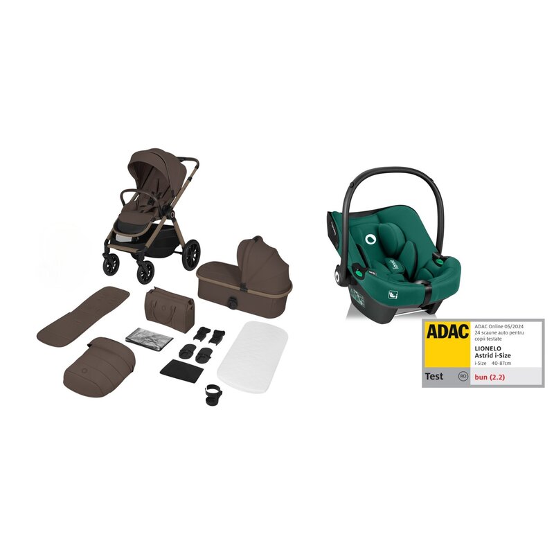 Carucior 3 in 1, Lionelo, Freya, Cu scoica ADAC, Landou si salteluta ventilate, Pliabil, Reglare spatar- 3 pozitii, Suport de picioare- 4 pozitii, Maner- 3 pozitii, Sustine 22 kg, Cu accesorii, 0 luni