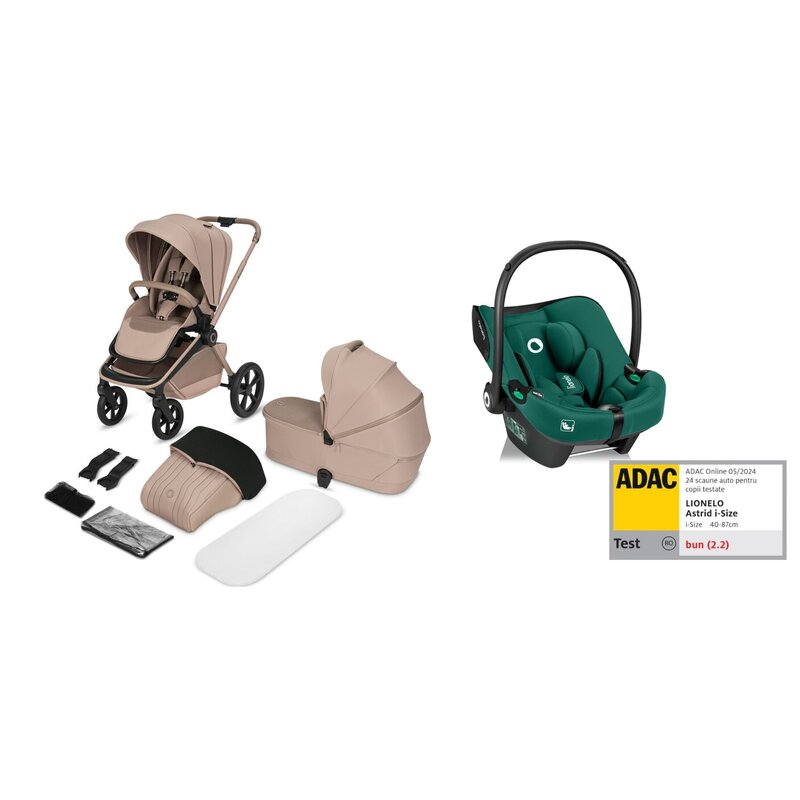 Carucior 3 in 1, Lionelo, Freya, Cu scoica ADAC, Landou si salteluta ventilate, Pliabil, Reglare spatar in 3 pozitii, Suport de picioare in 4 pozitii, Maner reglabil in 3 pozitii, Sustine 22 kg, Cu ac