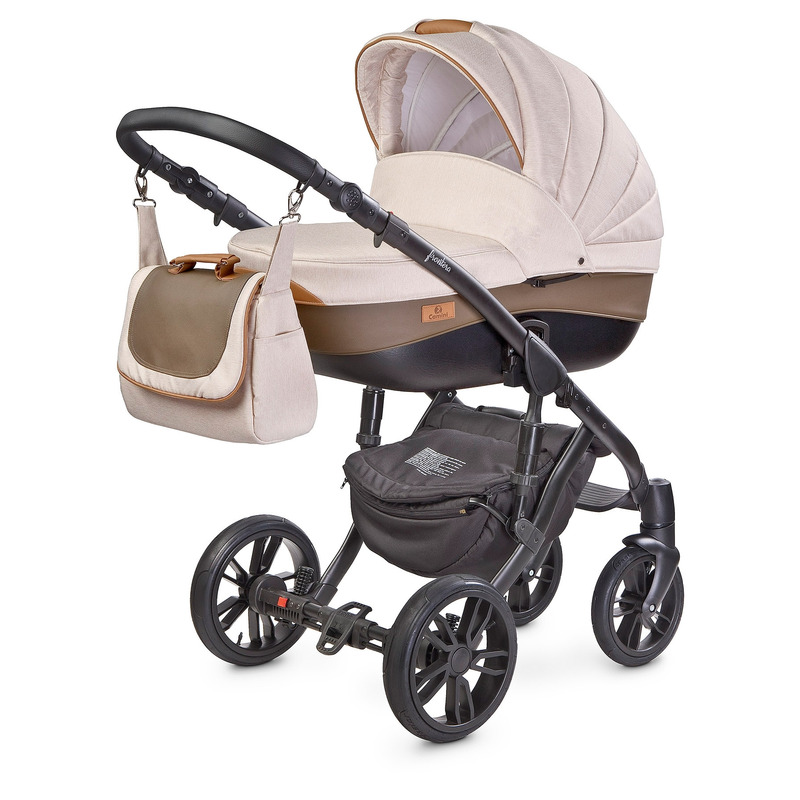 Camini - carucior 2 in 1, frontera, cu geanta de accesorii inclusa, cu suport pentru picioare, cu maner reglabil, cu roti din cauciuc, conform standardului european de securitate en1888, 0-48 luni, 0-15 kg, bej
