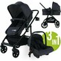 Carucior transformabil 3 in 1, Trio Easy, Cu parte sport transformabila in landou, scoica auto, husa picioare, husa ploaie, suport pahar, geanta mamici si accesorii, Conform cu standardele europene de securitate EN 1888:2018 si ECE R44/04, FreeON, Black - 1