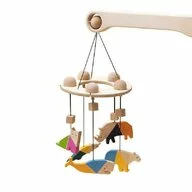 Carusel Montessori din lemn cu 5 animale safari colorate, Mobbli