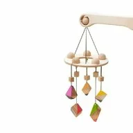 Carusel Montessori din lemn cu 5 corpuri geometrice, colorate, Mobbli