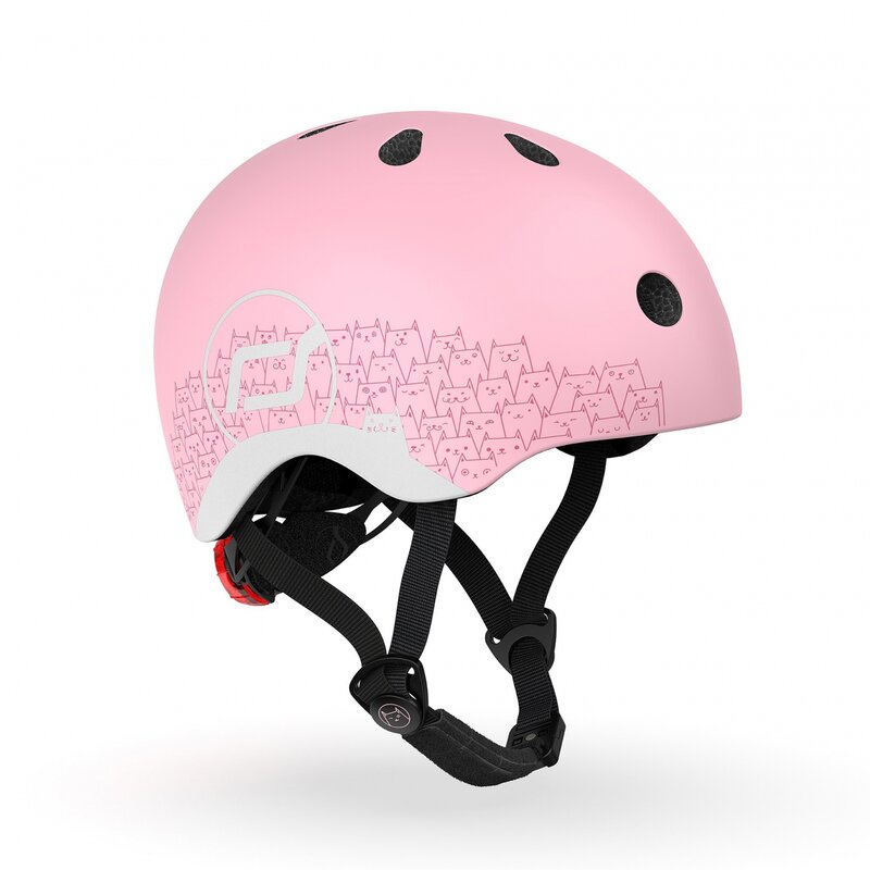 1 And 1 7 Scoot and ride - Casca de protectie pentru copii, sistem de reglare magnetic cu led, XXS-S, 45-51 cm, 1 an+, Rose Reflectorizant, Scoot Ride