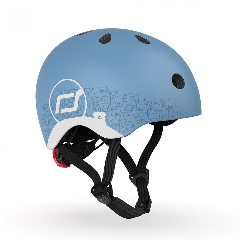 Scoot and ride - Casca de protectie pentru copii, sistem de reglare magnetic cu led, XXS-S, 45-51 cm, 1 an+, Steel Reflectorizant, Scoot Ride