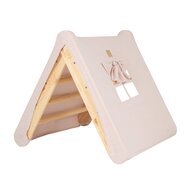 Meowbaby® - Casuta tip cort pentru copii cu o scara de 60x61 cm, pliabila, Lemn natur, viscoza alb roz, Montessori MeowBaby