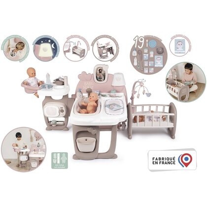 Smoby - Centru de ingrijire pentru papusi  Baby Nurse Doll`s Play Center maro cu 23 accesorii