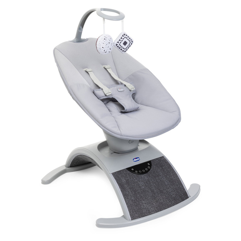 Chicco - balansoar comfy wave, cu spatar reglabil, cu 8 miscari de balansare, 5 viteze, cu melodii si timer, cu jucarii reversibile, greutate maxima 22 kg, 77 x 29 x 45 cm, 0 luni+, gri