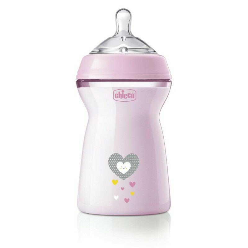 Chicco - biberon anticolici, natural feeling, plastic, cu tetina din silicon moale, pentru hranire alternativa, potrivit pentru nou-nascuti si sugari, fara bpa, 330 ml, 6 luni+, roz