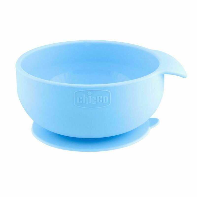 Chicco - bol din silicon, cu ventuza, 6 luni+, albastru