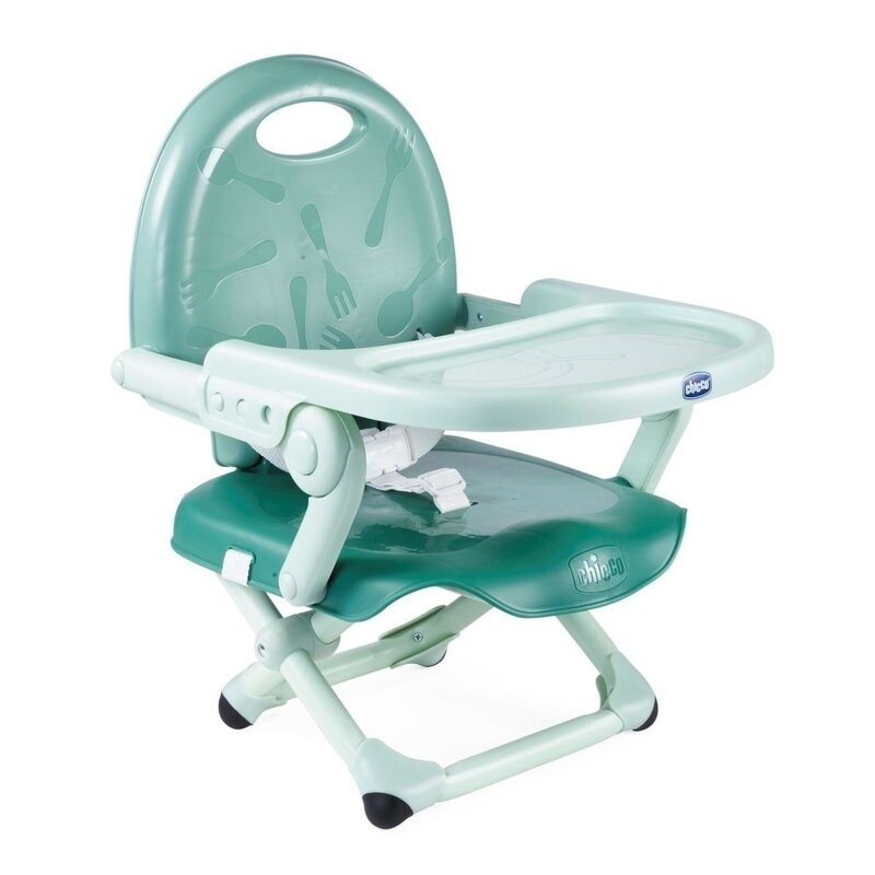 Chicco - scaun de masa booster, pocket snack, pliabil, reglabil in 3 pozitii, cu tavita inclusa, greutate suportata 15 kg, 6-36 luni, verde