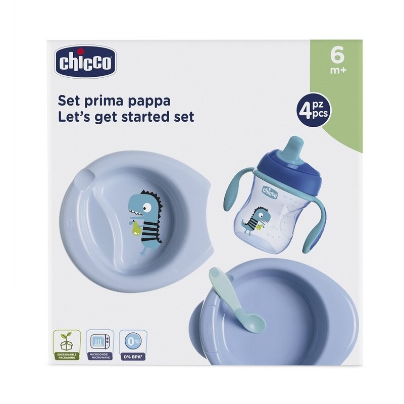 Chicco - set complet de hranire, 4 piese, fara bpa, 6 luni+, albastru