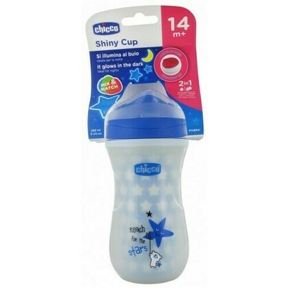 Chicco - Sticla termica pentru copii, Cu elemente fosforescente, 266 ml, 12 luni+, Albastru
