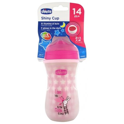 Chicco - Sticla termica pentru copii, Cu elemente fosforescente, 266 ml, 12 luni+, Roz