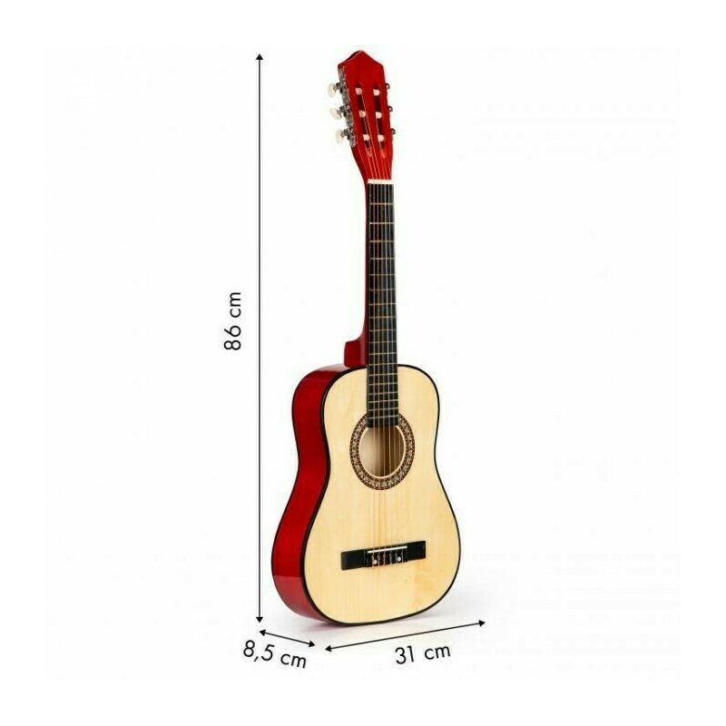 Chitara din lemn pentru copii cu 6 corzi Ecotoys HX18026-34, 86 X 31 cm – Rosu Instrumente Muzicale