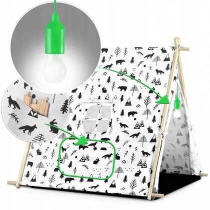 Ricokids - Cort de joaca pentru copii cu 2 pernite si lampa tip bec suspendat,  740500, 107 X 116 X 110 cm - Alb