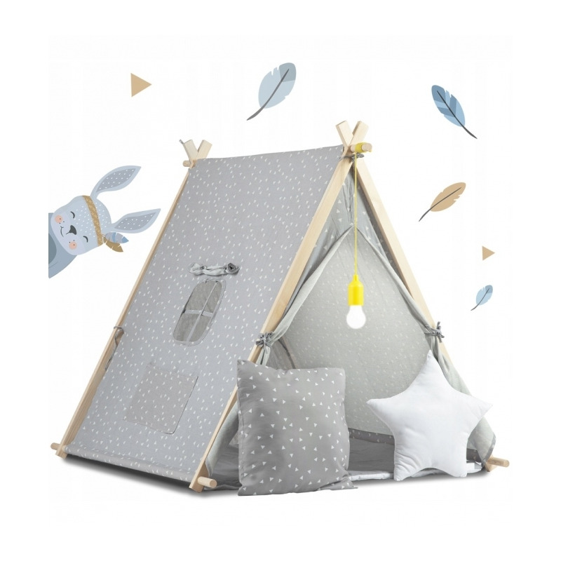 Cort de joaca pentru copii cu lampa si 2 pernite nukido 107 x 116 x 110 cm - gri
