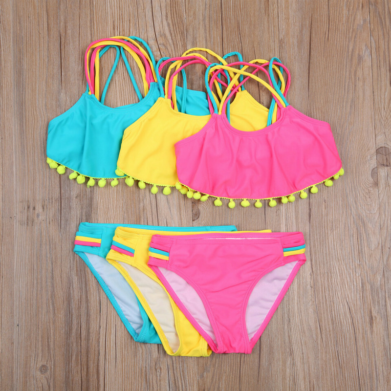 Costum de baie cu ciucuri din 2 piese (culoare: bleu, varsta: 11 - 12 ani)