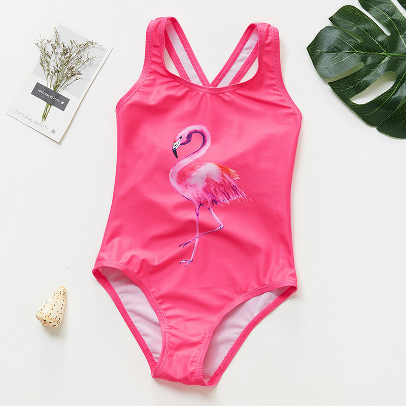 Costum de baie roz bombon cu flamingo (marime: 100)