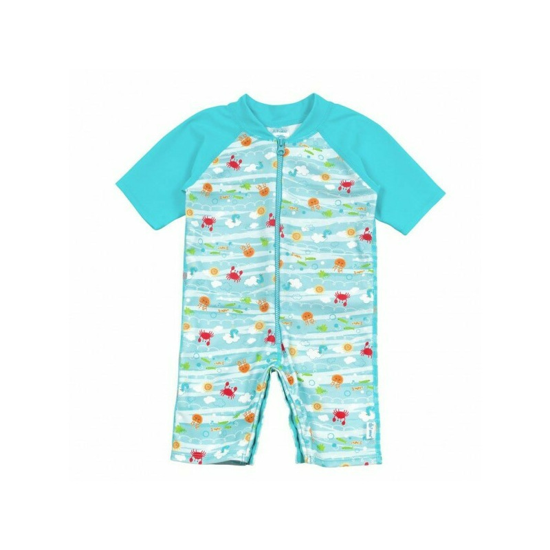 Costum intreg copii cu filtru uv 50+ fermoar si capse - green sprouts by iplay - light aqua sea friends