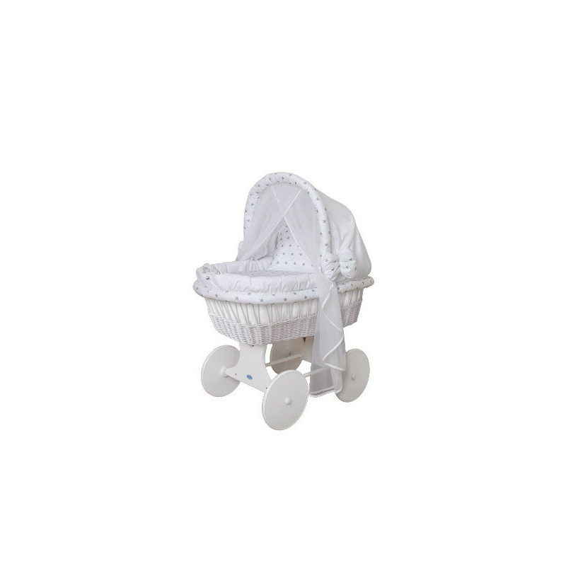 Cosulet din rachita, pentru bebe, cu saltea, patura 80 x 80 cm, baldachin, perna, waldin, alb, 8s1