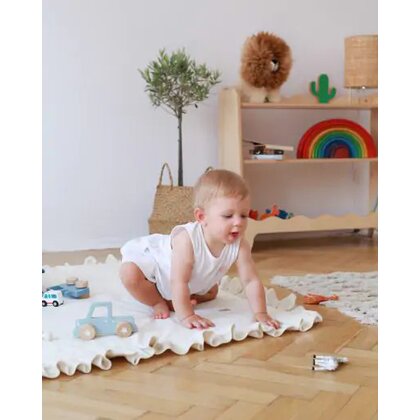 Babyly - Covor patrat de joaca termoizolant din spuma, pentru copii si bebelusi, pliabil, Catifea Mint cu volanas, 100x100cm