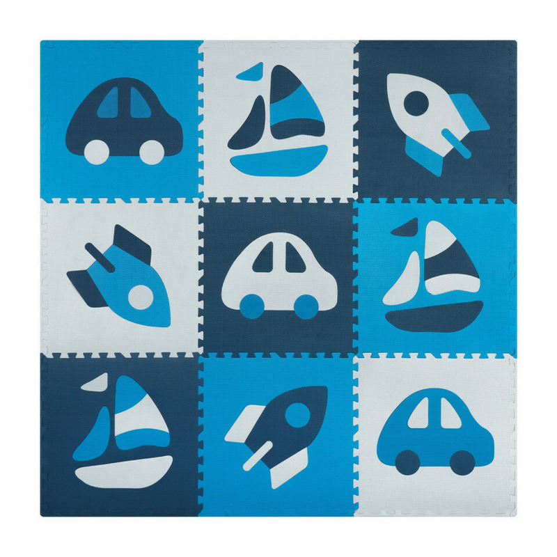 Covoras puzzle din spuma pentru copii, 180x180cm, 9 piese, ricokids, 7504, albastru