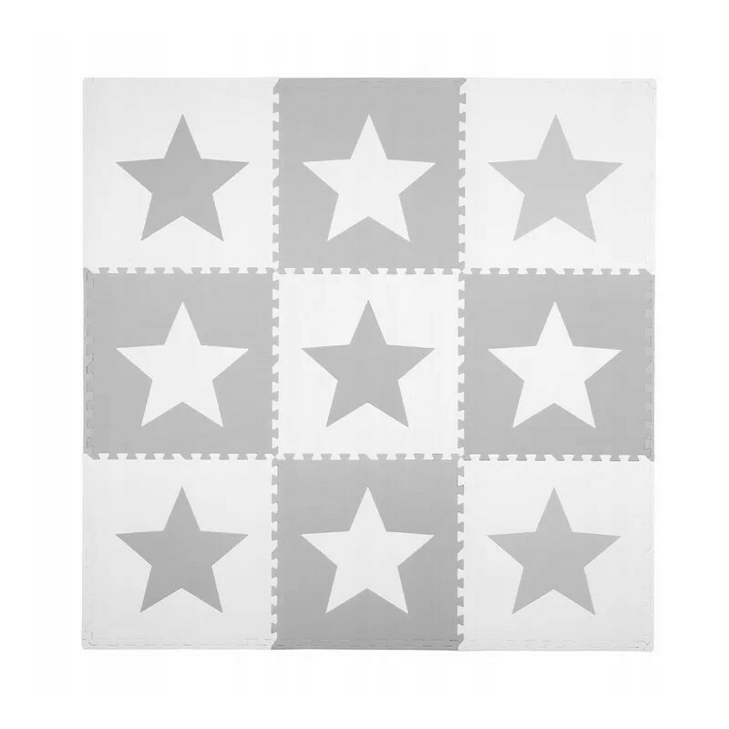 Covoras puzzle din spuma pentru copii, Ricokids, 180x180cm, 9 piese, Star Grey