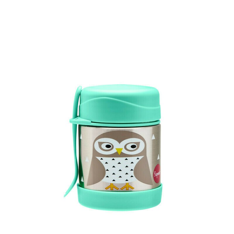 3 sprouts - cutie alimentara din inox cu lingura-furculita, bufnita,