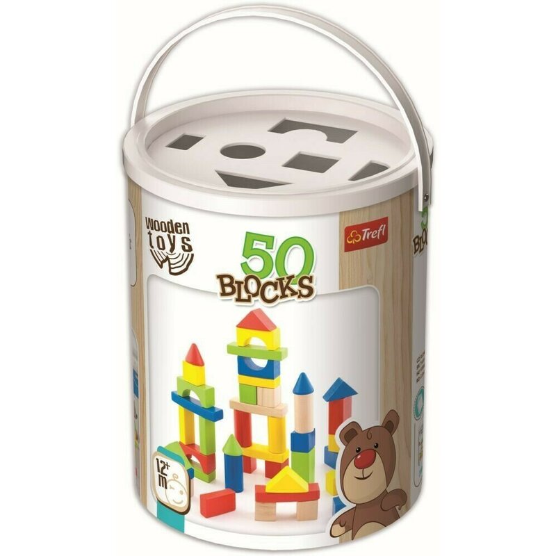 Trefl - cutie cu 50 de cuburi colorate din lemn