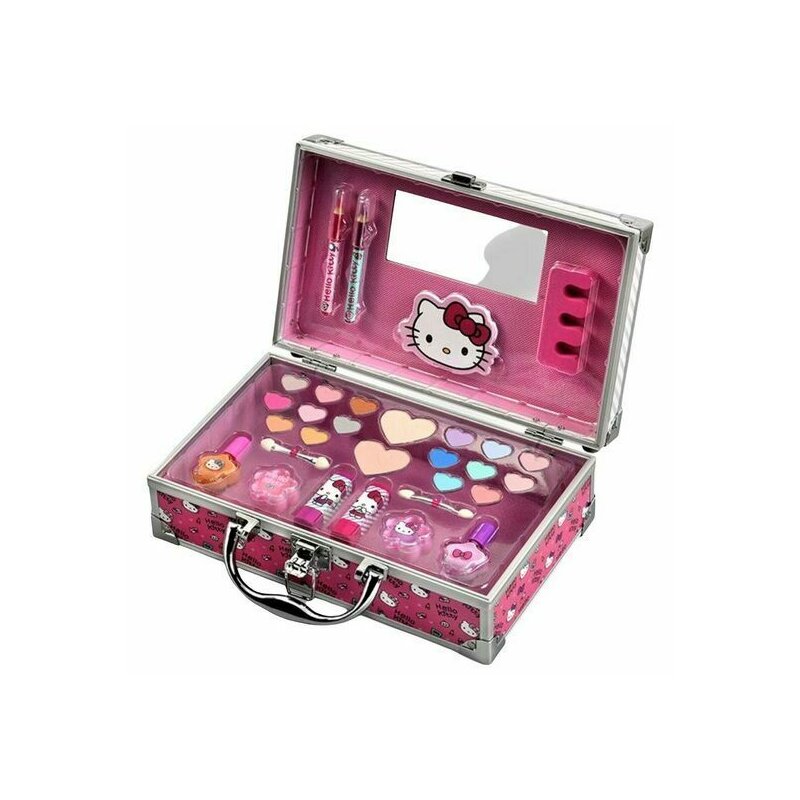 Cutie metalica hello kitty, cu accesorii de unghii si machiaj, pentru fetite