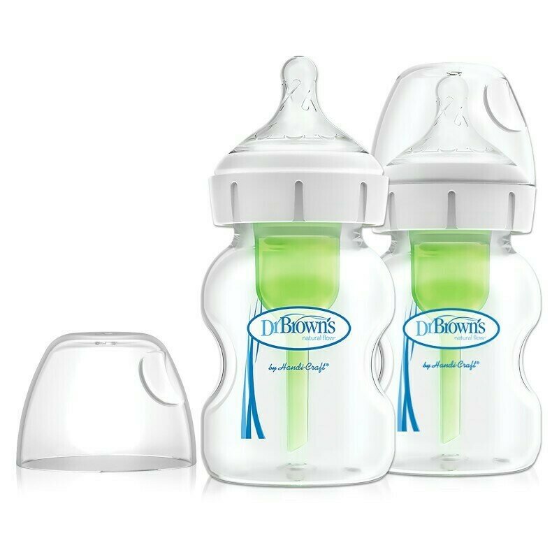 Set biberoane, Dr. Brown\'s, Options Plus, Anti-colici, 2 buc, Cu gat larg, PP, Fara BPA, 0-3 luni, 150 ml, Transparent