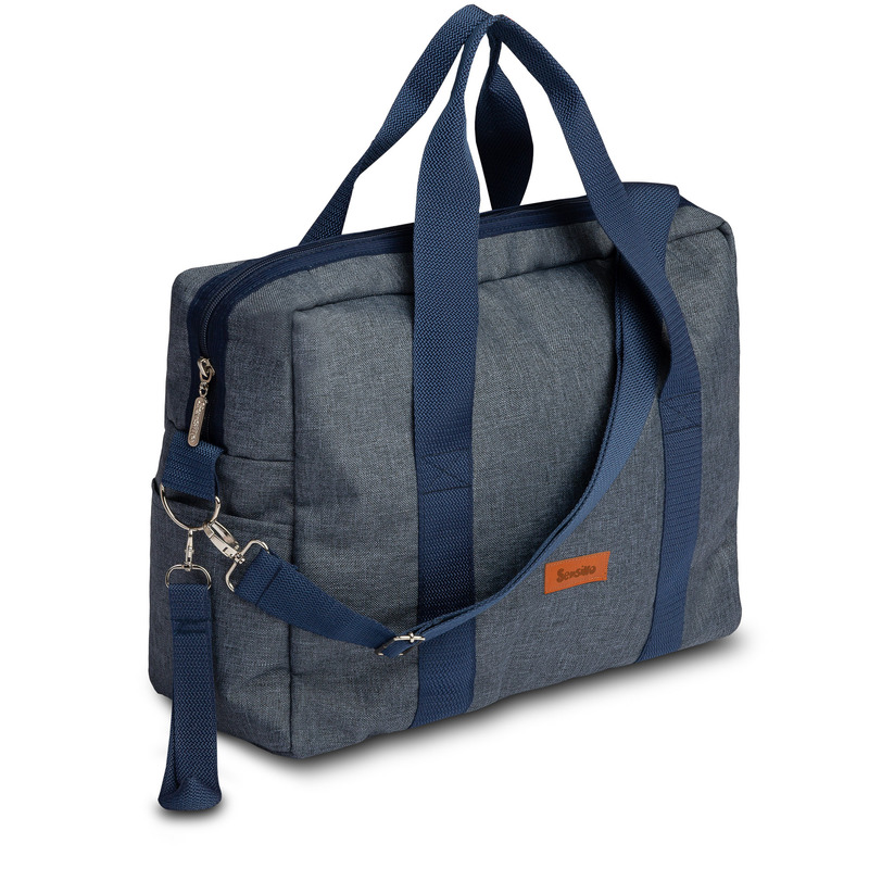 Sensillo - Geanta pentru carucior, Indiana, Cu aspect de geanta sport, Din material impermeabil, Cu fermoar, 43 x 43 x 13 cm, Bleumarin