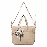 Geanta pentru mamici, BabyOno, Carmen, Pentru carucior si umar, 30x15.5x26 cm, 9 buzunare, Saltea de infasat inclusa, Suport de chei, Material eco, Bej