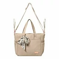 Geanta pentru mamici, BabyOno, Carmen, Pentru carucior si umar, 30x15.5x26 cm, 9 buzunare, Saltea de infasat inclusa, Suport de chei, Material eco, Bej