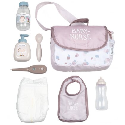 Smoby - Gentuta de infasat pentru papusa  Baby Nurse Changing Bag crem cu accesorii
