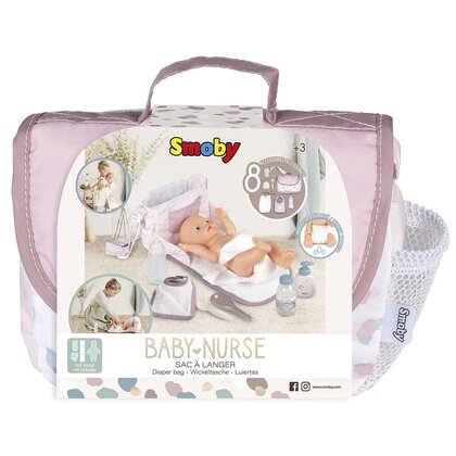 Smoby - Gentuta de infasat pentru papusa  Baby Nurse Changing Bag crem cu accesorii