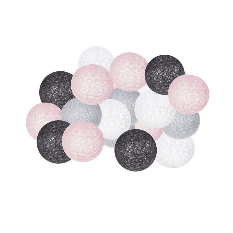 Springos - ghirlanda luminoasa cu 20 globuri textile cu led pink/graphite