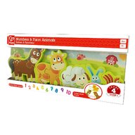 Hape - Puzzle din lemn Numere si animale de la ferma , Puzzle Copii, piese 10