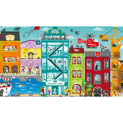Hape - Puzzle peisaje Orasul animat , Puzzle Copii, piese 49