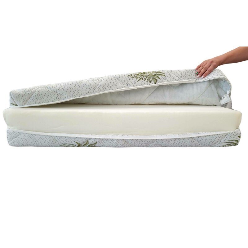 Husa saltea 80x200x14, aloe vera, matlasata, lavabila, detasabila, cu fermoar 4 laturi