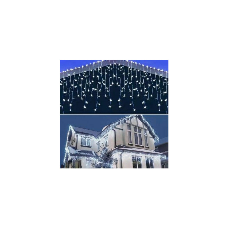 Instalatie de craciun, tip turturi cu lumina led alba, franjuri, 300 leduri, 12m, 6034w