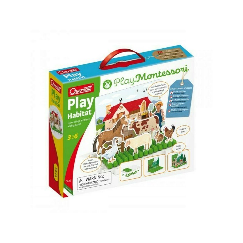 Quercetti - Joc educativ Play Montessori - Habitat Animale domestice la ferma si animale salbatice in padure