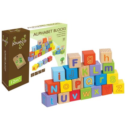 Joueco - Cuburi din lemn certificat FSC Alfabetul, 12 luni+, 30 piese, Multicolor