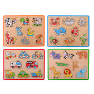 Joueco - Pachet 4 puzzle-uri din lemn, 30 x 27 cm, 18 luni+, 8 piese/puzzle, Animale si Mijloace de transport, Multicolor