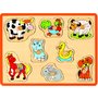 Joueco - Puzzle din lemn 30 x 27 cm, 18 luni+, 8 piese, Animale domestice